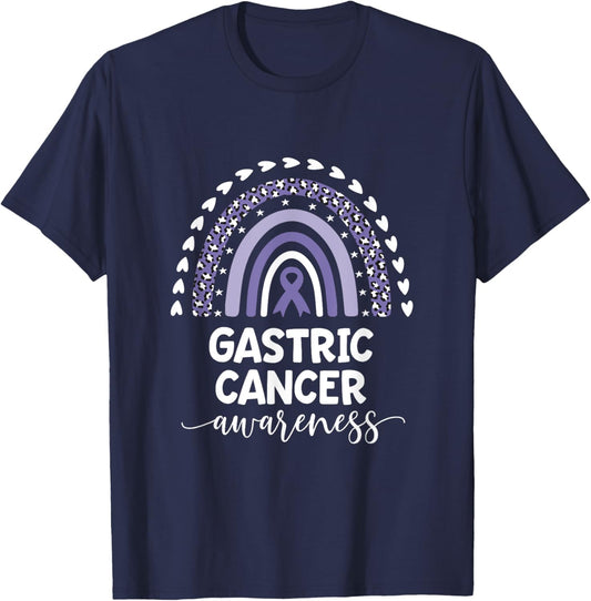 Purple Rainbow Ribbon Love Support Gastric Cancer Awareness T-Shirt - T-Shirt | Navy