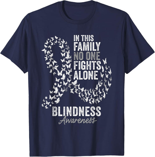 Blindness Awareness Month Butterflies White Ribbon T-Shirt - T-Shirt | Navy