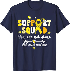 Groovy Support Squad Yellow Ribbon Bone Cancer Awareness T-Shirt - T-Shirt | Navy