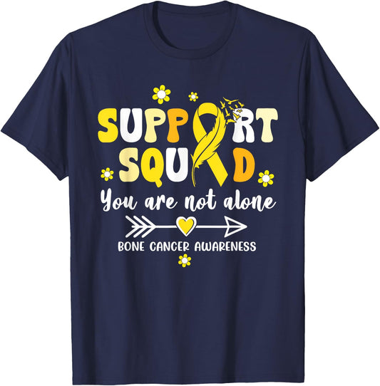 Groovy Support Squad Yellow Ribbon Bone Cancer Awareness T-Shirt - T-Shirt | Navy
