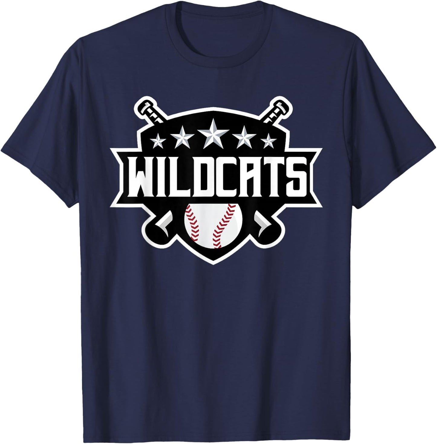 Wildcats Baseball Sports Game Day Spirit Print Stars Mom Dad T-Shirt - T-Shirt | Navy