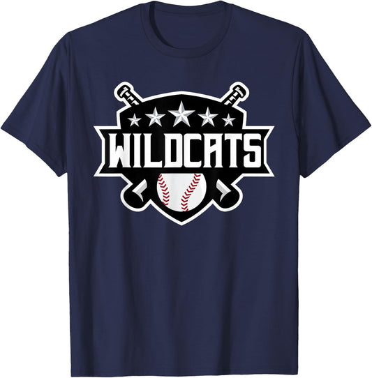 Wildcats Baseball Sports Game Day Spirit Print Stars Mom Dad T-Shirt - T-Shirt | Navy