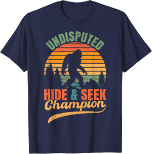 Bigfoot Undisputed Hide & Seek Champion Funny Sasquatch T-Shirt - T-Shirt | Navy