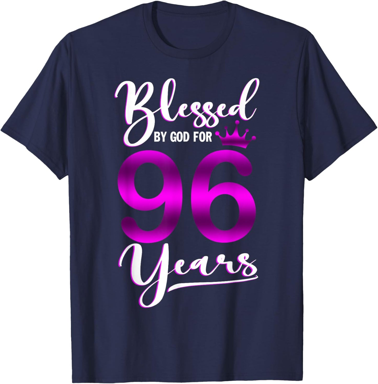 Vintage Blessed by God For 96 Years Old Happy 96th Birthday T-Shirt - T-Shirt | Navy