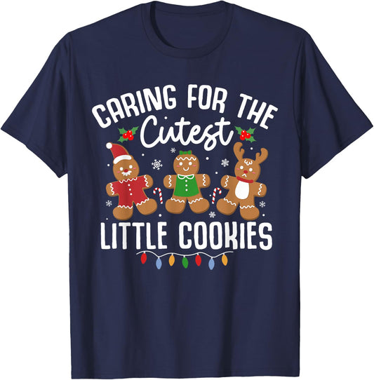 Caring For Cutest Little Cookies Pediatric Nurse Christmas T-Shirt - T-Shirt | Navy