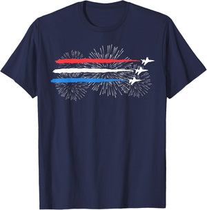 Red White and Blue Fighter Jets with Fireworks 4th of July T-Shirt - T-Shirt | Navy