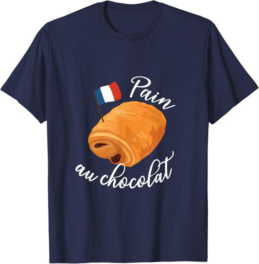Pain Au Chocolat Funny French Food Pastry Lover Francophile Men Women Kids T-Shirt - T-Shirt | Navy