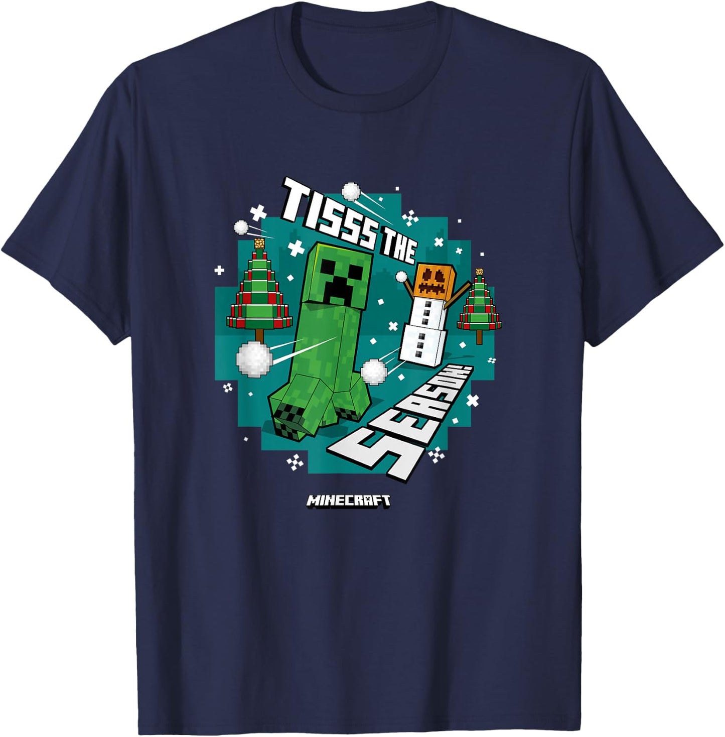Minecraft Christmas Tisss The Season! Creeper Snowballs T-Shirt - T-Shirt | Navy