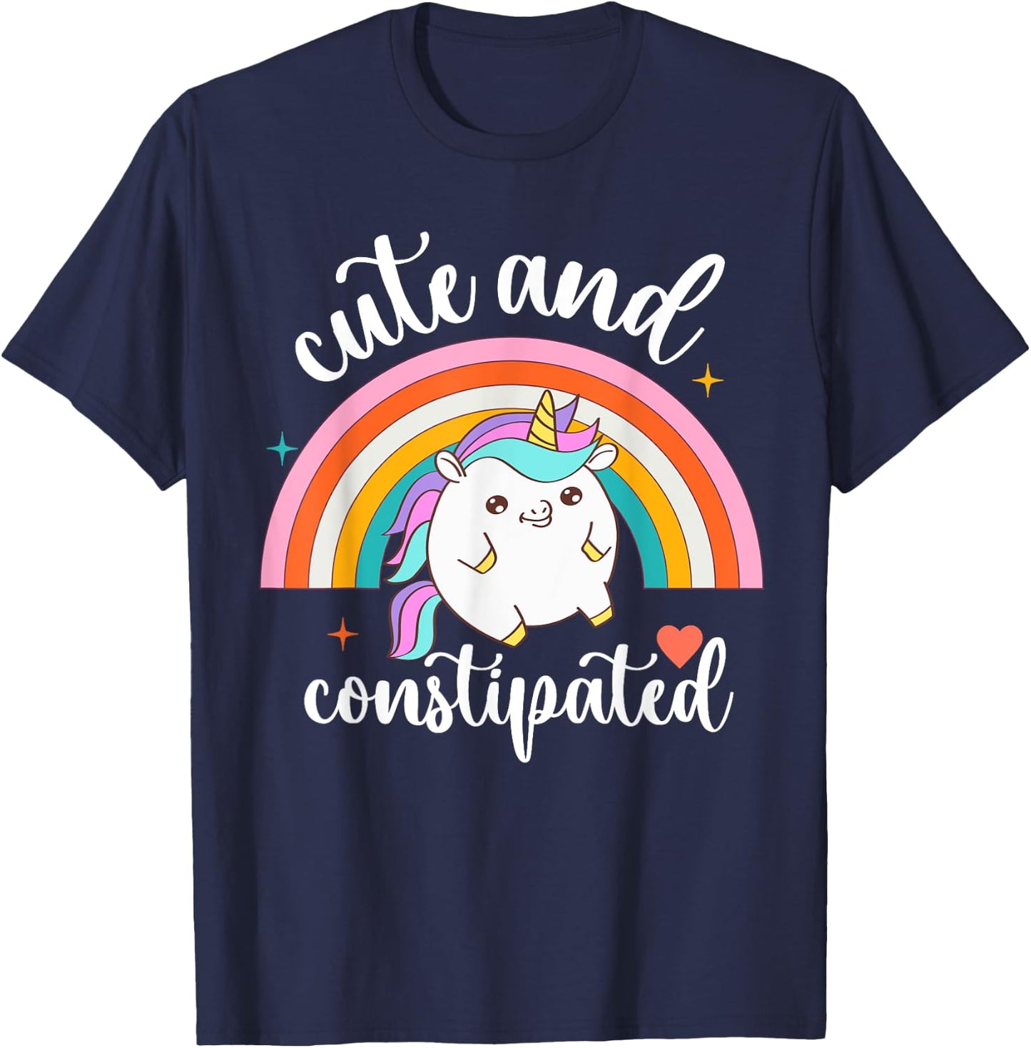 Funny Constipation IBS-C Tummy Ache Cute Constipated Unicorn T-Shirt - T-Shirt | Navy