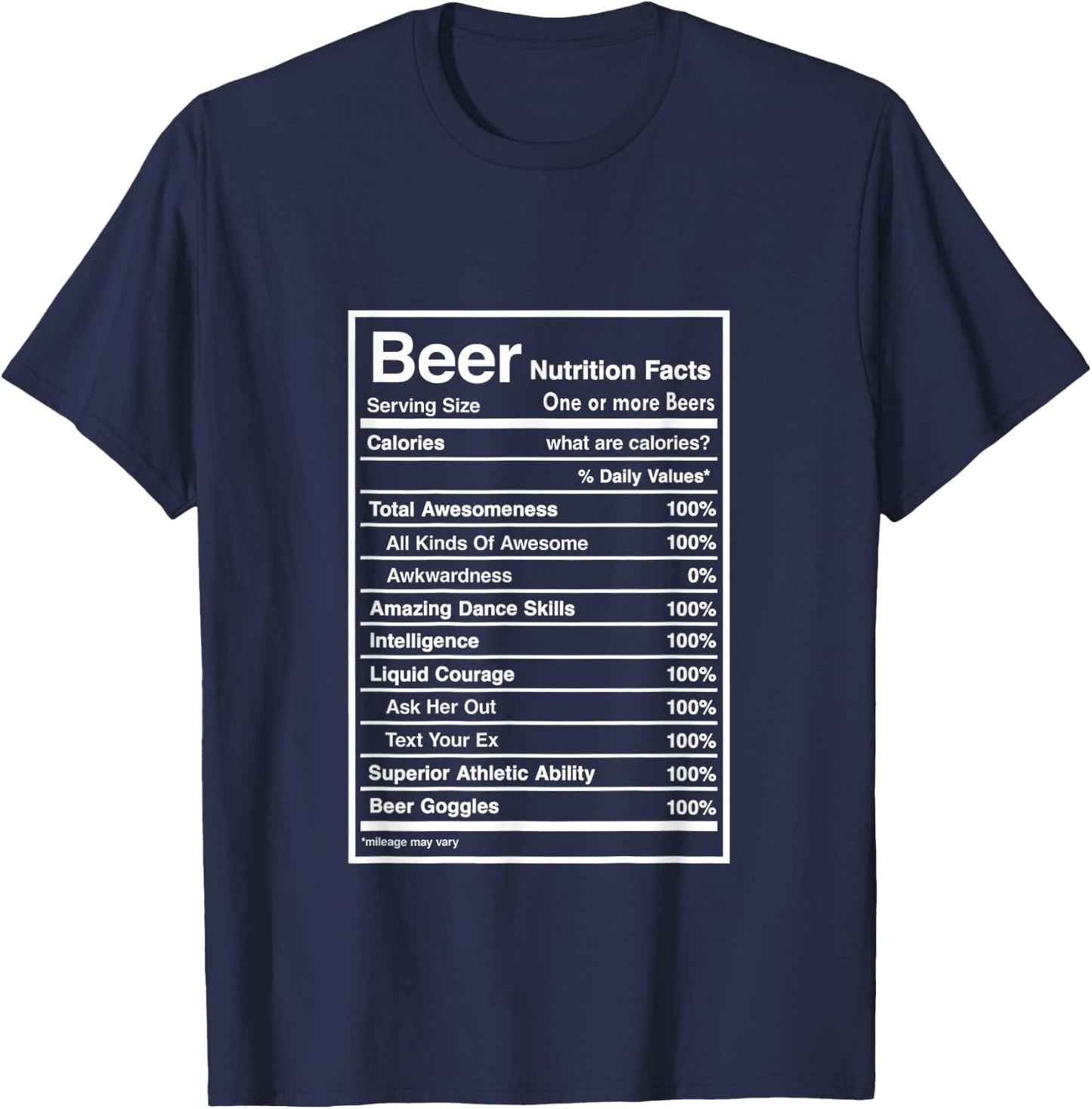 Beer Nutrition Fact Men Women Gift Funny Drinking T-Shirt - T-Shirt | Navy