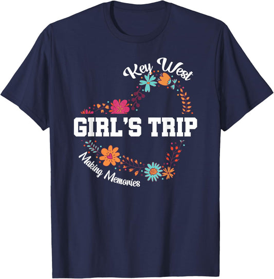 Cute Key West Girls Trip 2025 Making Memories Flower Match T-Shirt - T-Shirt | Navy