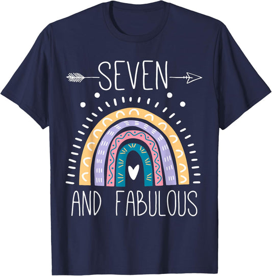 Seven And Fabulous 7th Birthday Gifts 7 Year Girls Rainbow T-Shirt - T-Shirt | Navy