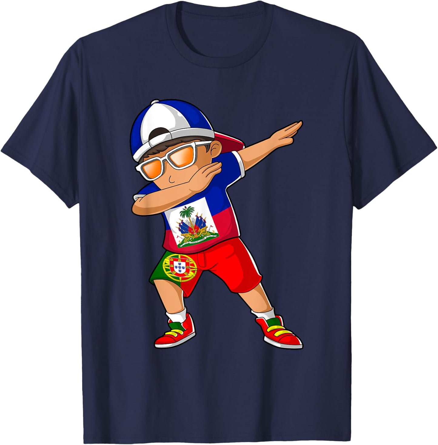 Half Haitian Half Portuguese Boy Haiti Portugal Flag T-Shirt - T-Shirt | Navy