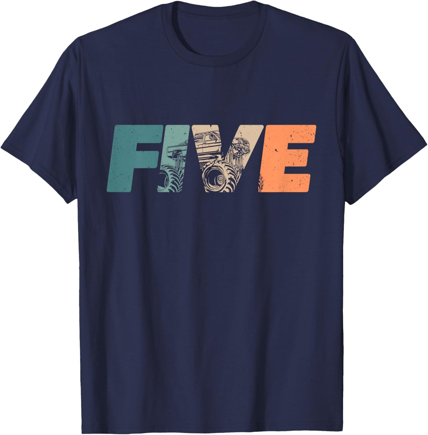 5 Year Old Shirt 5th Birthday Monster Truck Boys Girls Kid T-Shirt - T-Shirt | Navy