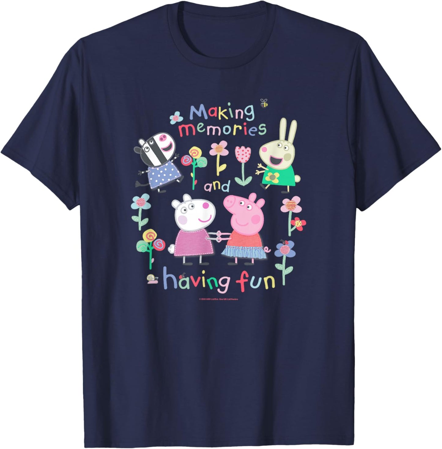 Peppa Pig Making Memories and Having Fun Garden Party Sketch T-Shirt - T-Shirt | Navy