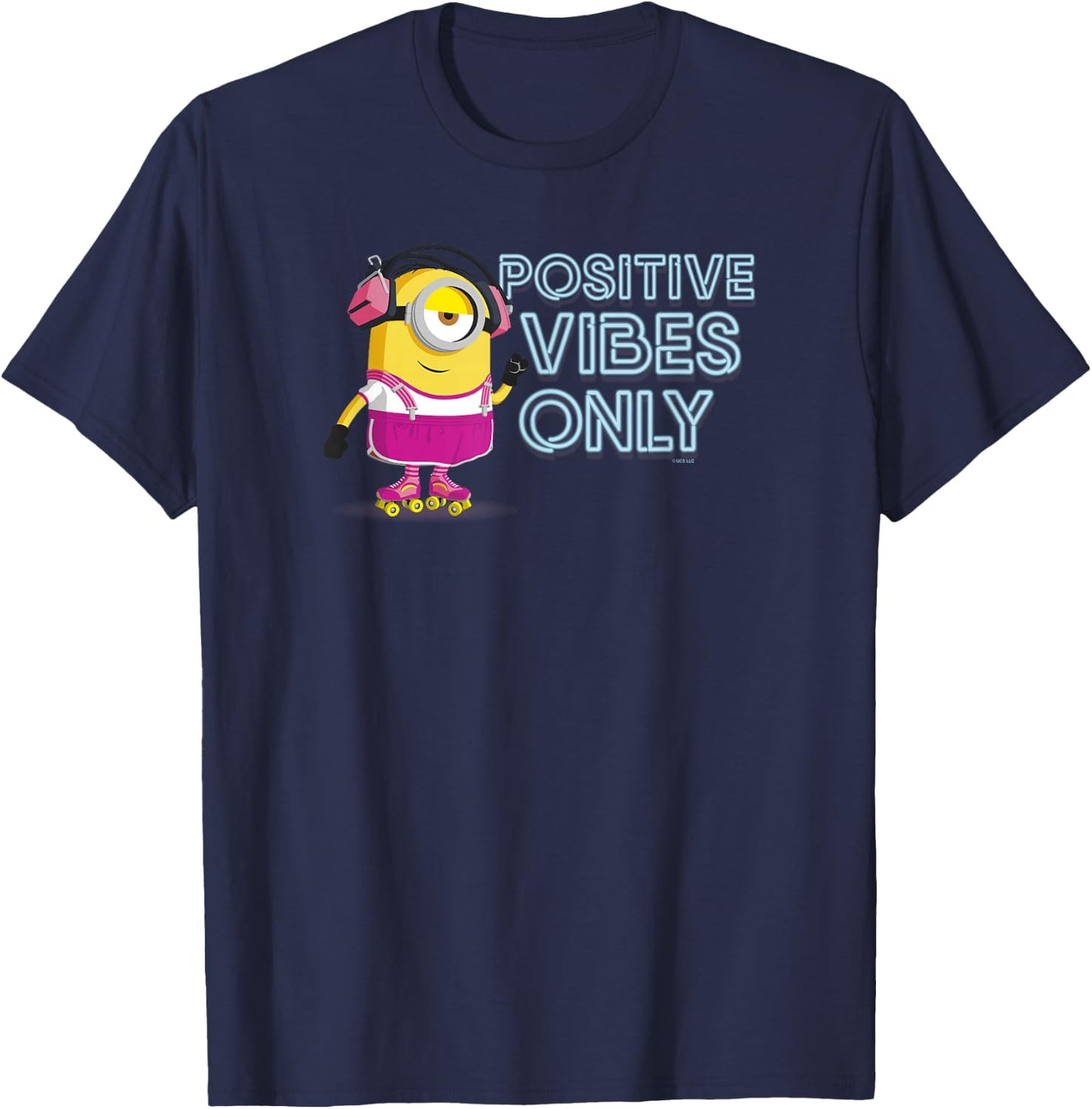 Minions Stuart Roller Skating Positive Vibes Only T-Shirt - T-Shirt | Navy