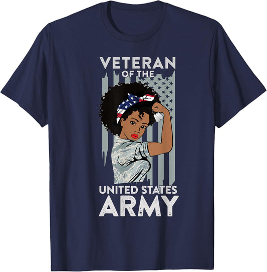 American Army Veteran Design, Military African American Vet T-Shirt - T-Shirt | Navy