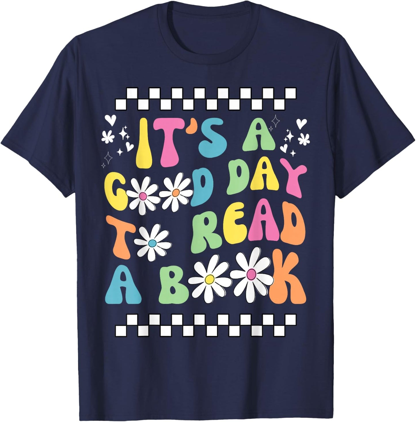 Library Reading Lovers It's Good Day To Read a Book Groovy Reading - Black - Small - -Adults - Short Sleeve - Cotton 65%, Polyester 35% T-Shirt - T-Shirt | Navy