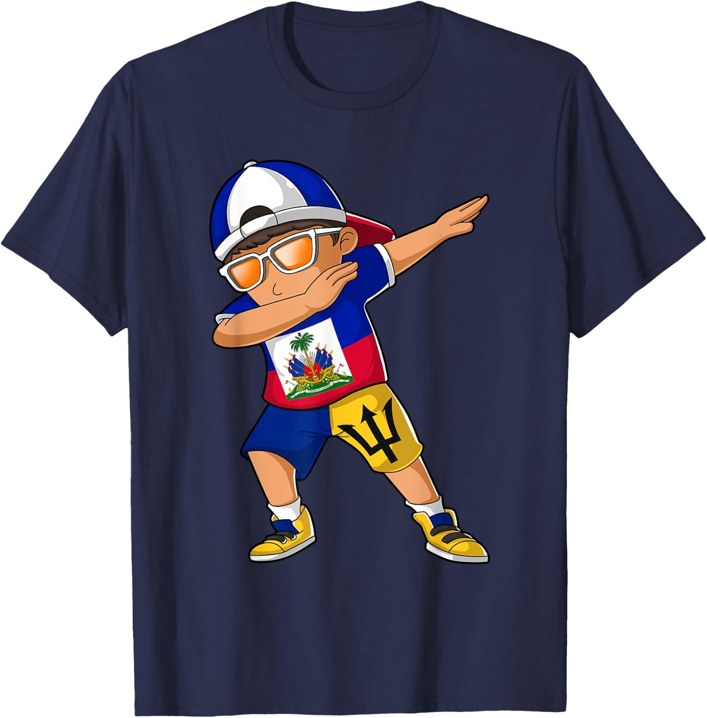 Half Haitian Half Barbadian Boy Haiti Barbados Flag T-Shirt - T-Shirt | Navy
