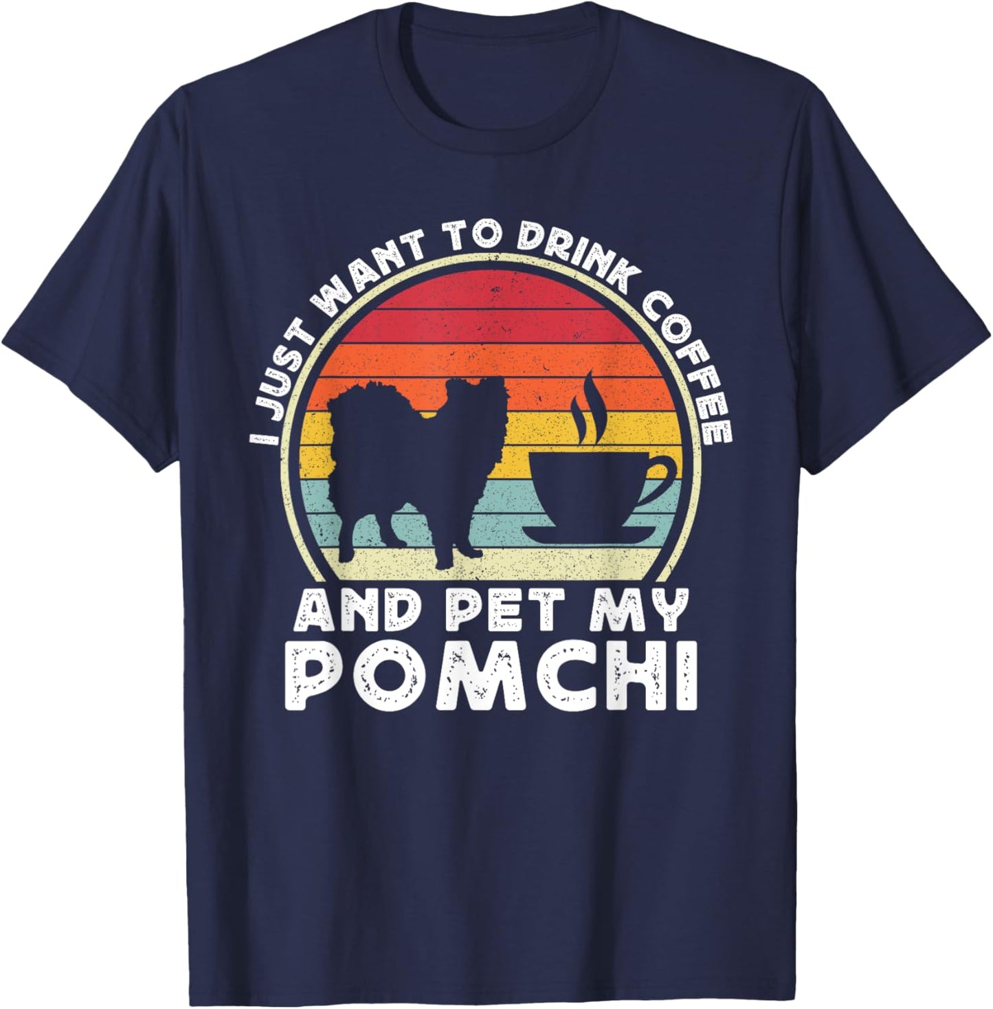 Coffee And Pomchi Women Pom-Chi Dog Mom Dad Funny T-Shirt - T-Shirt | Navy