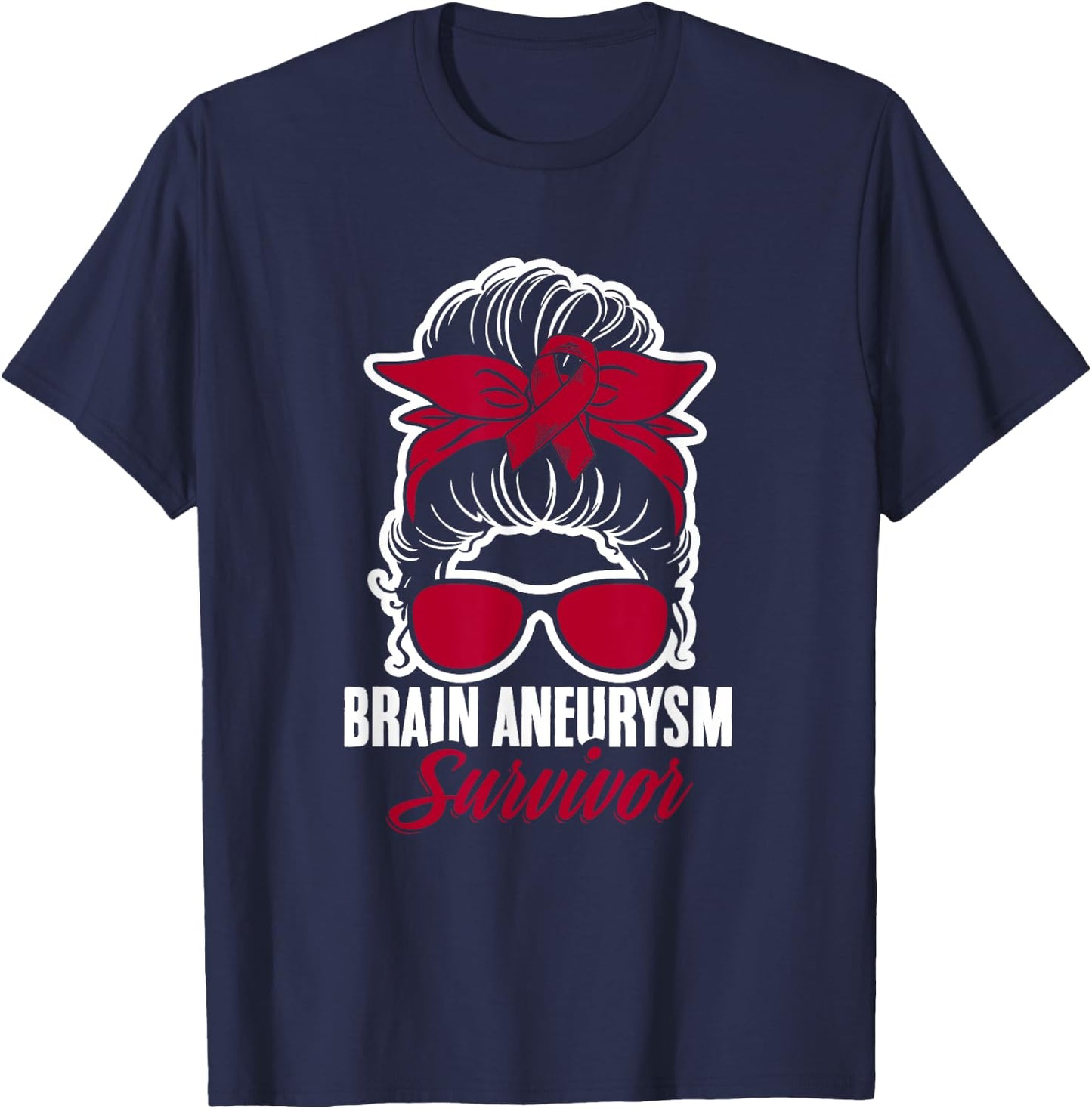 Aneurysm Survivor Messy Hair Aortic Brain Aneurysm Awareness T-Shirt - T-Shirt | Navy