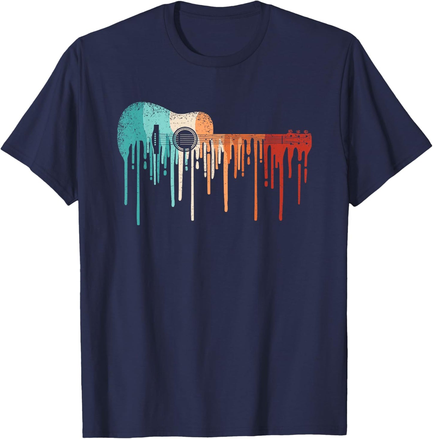 Retro Acoustic Guitar Musician Guitarist Vintage Music Men T-Shirt - T-Shirt | Navy