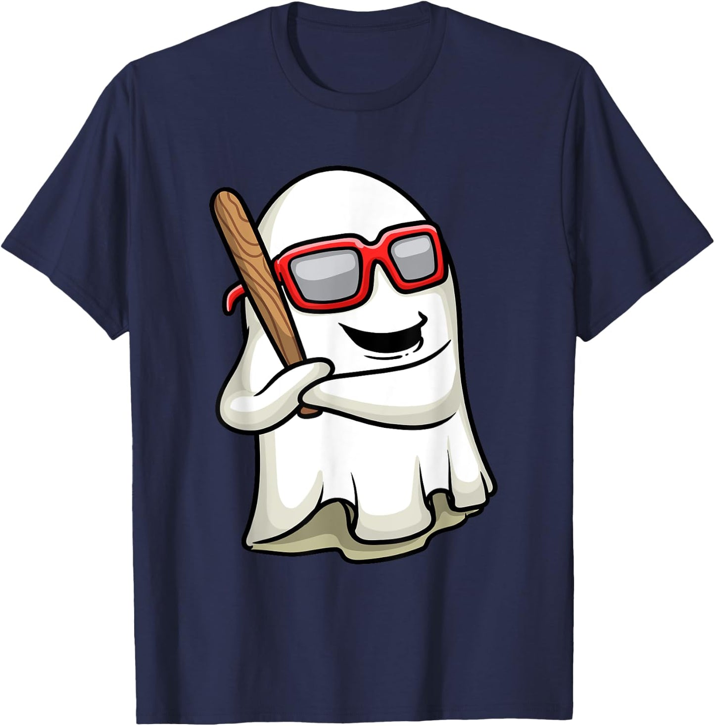 Funny Ghost Baseball Player Bat Sports Halloween Men Boys T-Shirt - T-Shirt | Navy
