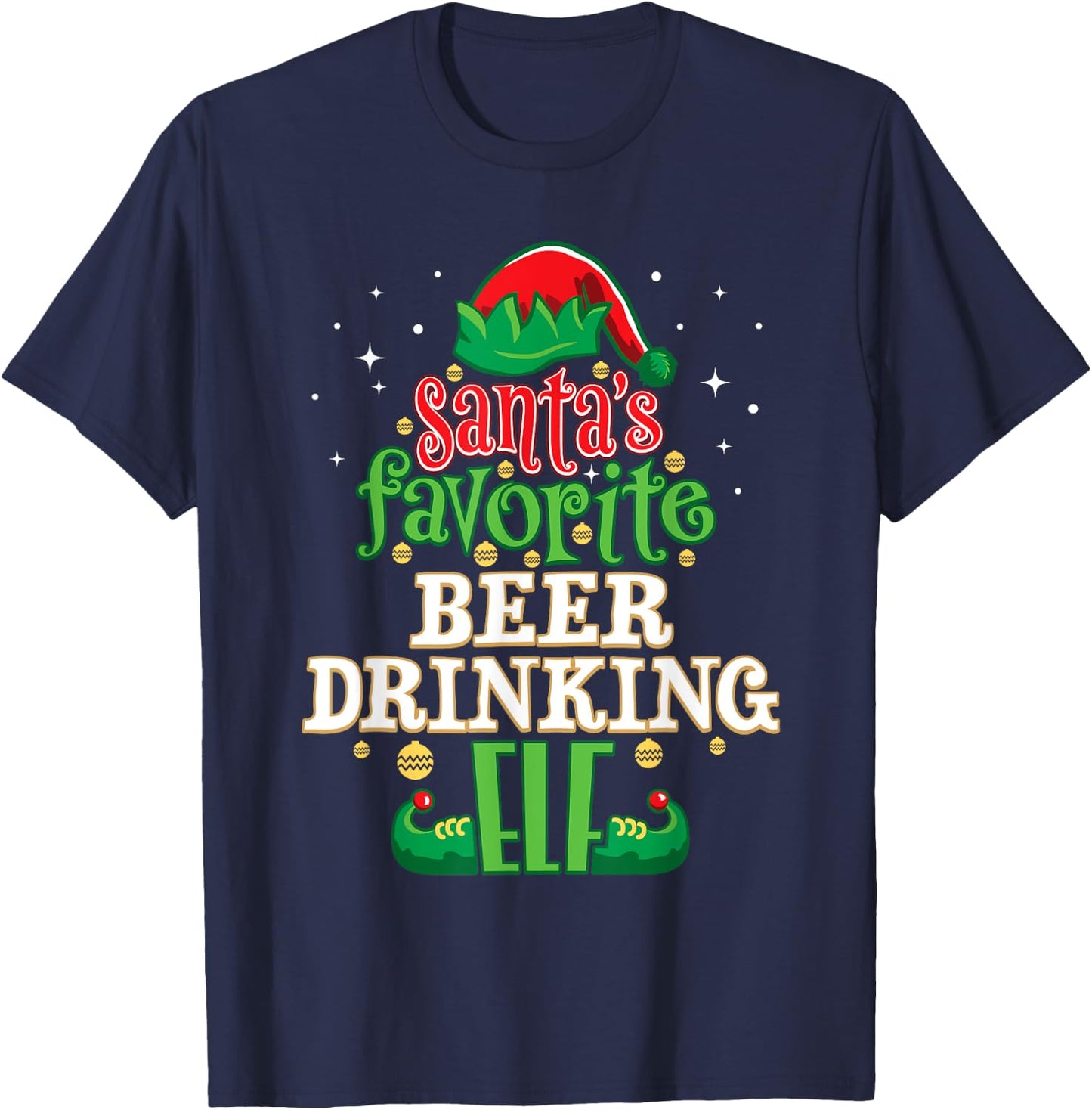 Santa's Favorite Beer Drinking Elf Christmas Matching T-Shirt - T-Shirt | Navy