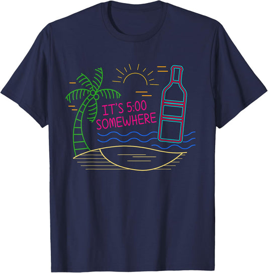 It's 5 O'Clock Somewhere Drinking Summer Beach Vacation T-Shirt - T-Shirt | Navy