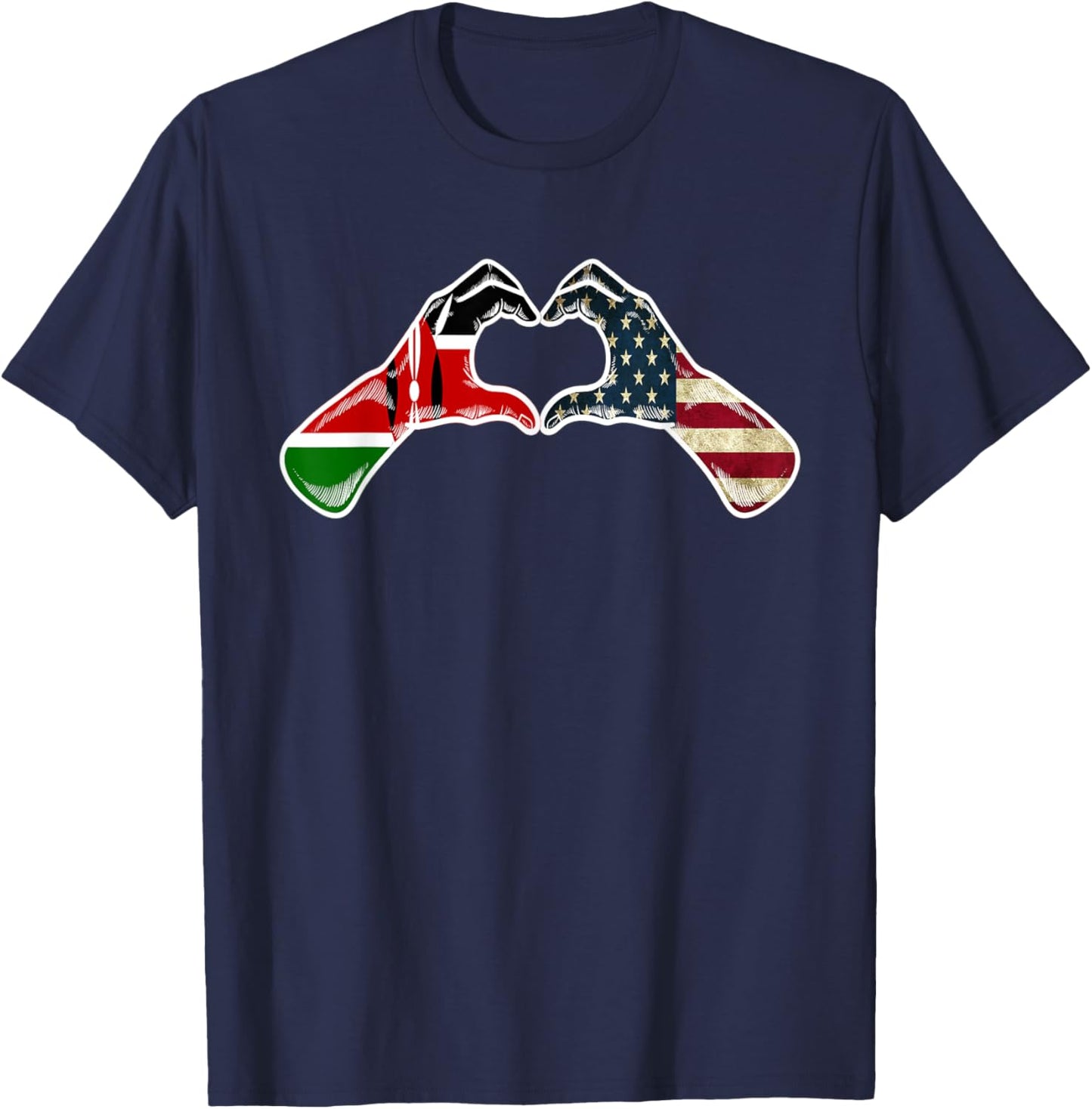 Kenya American USA Flag - USA Kenyan Heart T-Shirt - T-Shirt | Navy