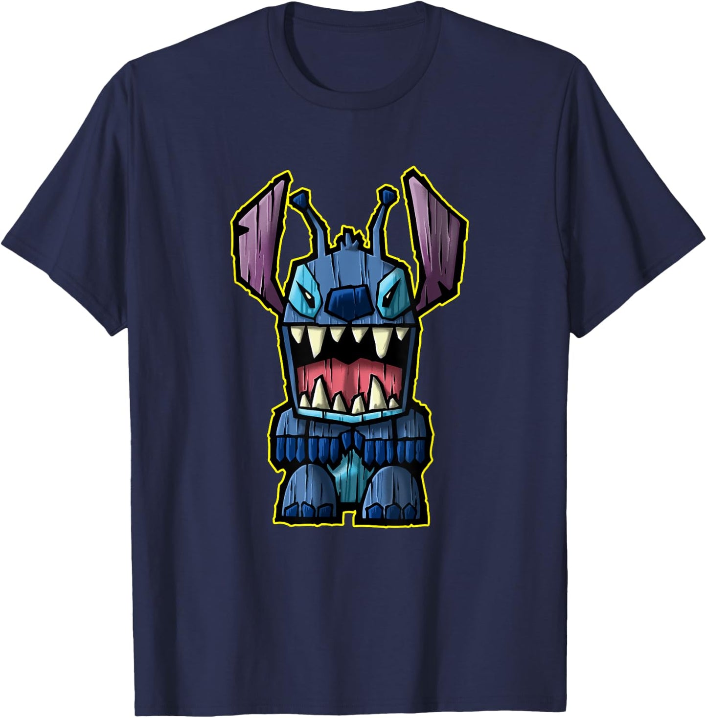 Disney Lilo & Stitch Wooden Tiki Figure Stitch Logo T-Shirt - T-Shirt | Navy
