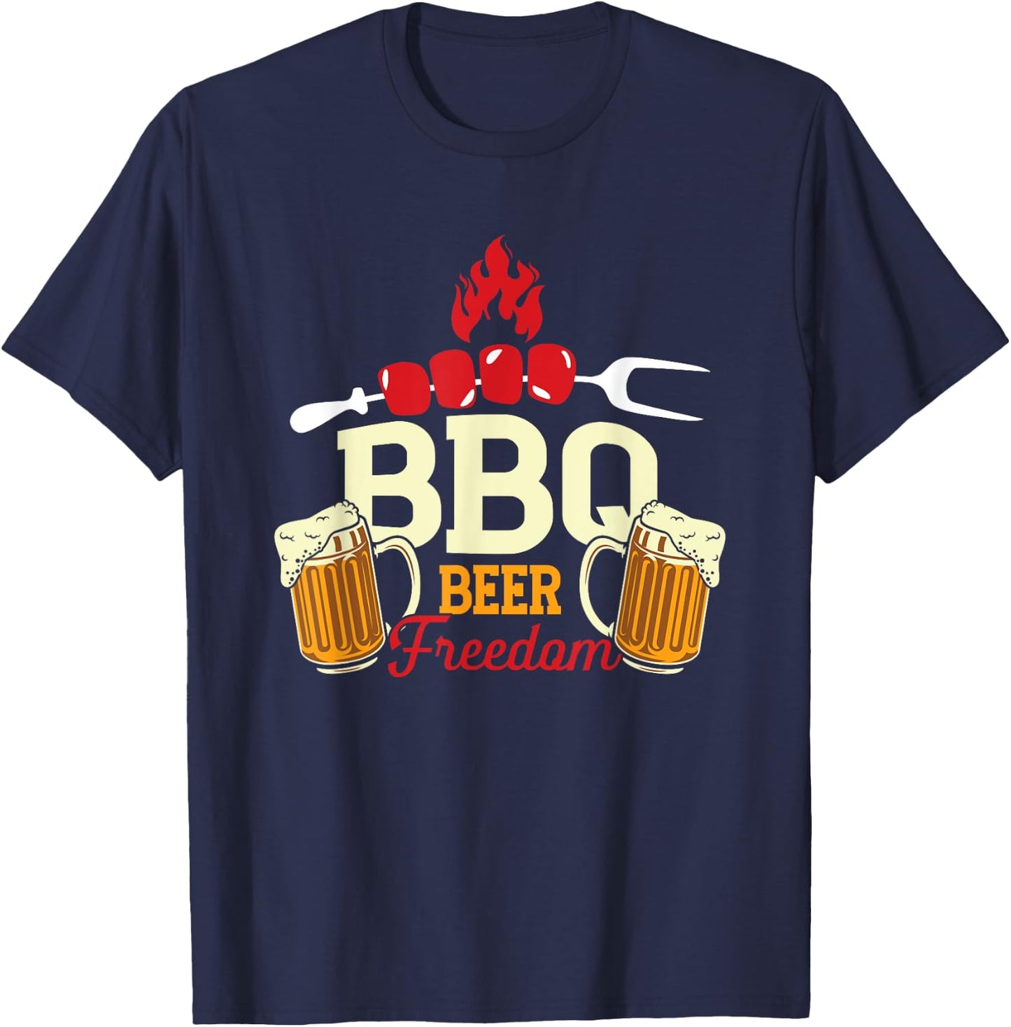 BBQ Beer Freedom | Grilling Meat | Barbecue T-Shirt - T-Shirt | Navy