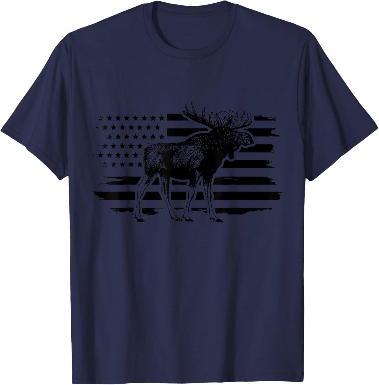 Moose American Flag Vintage Patriotic Hiking T-Shirt - T-Shirt | Navy