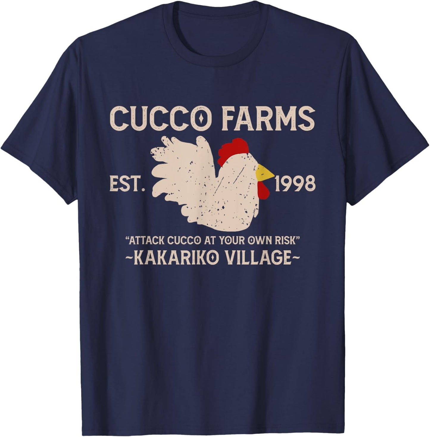 Cucco Farms Attack Cucco At Your Own Risk T-Shirt - T-Shirt | Navy