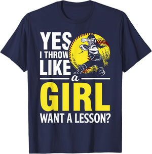 Funny Softball Catcher Yes Throw Like Girl Youth Women Gift T-Shirt - T-Shirt | Navy