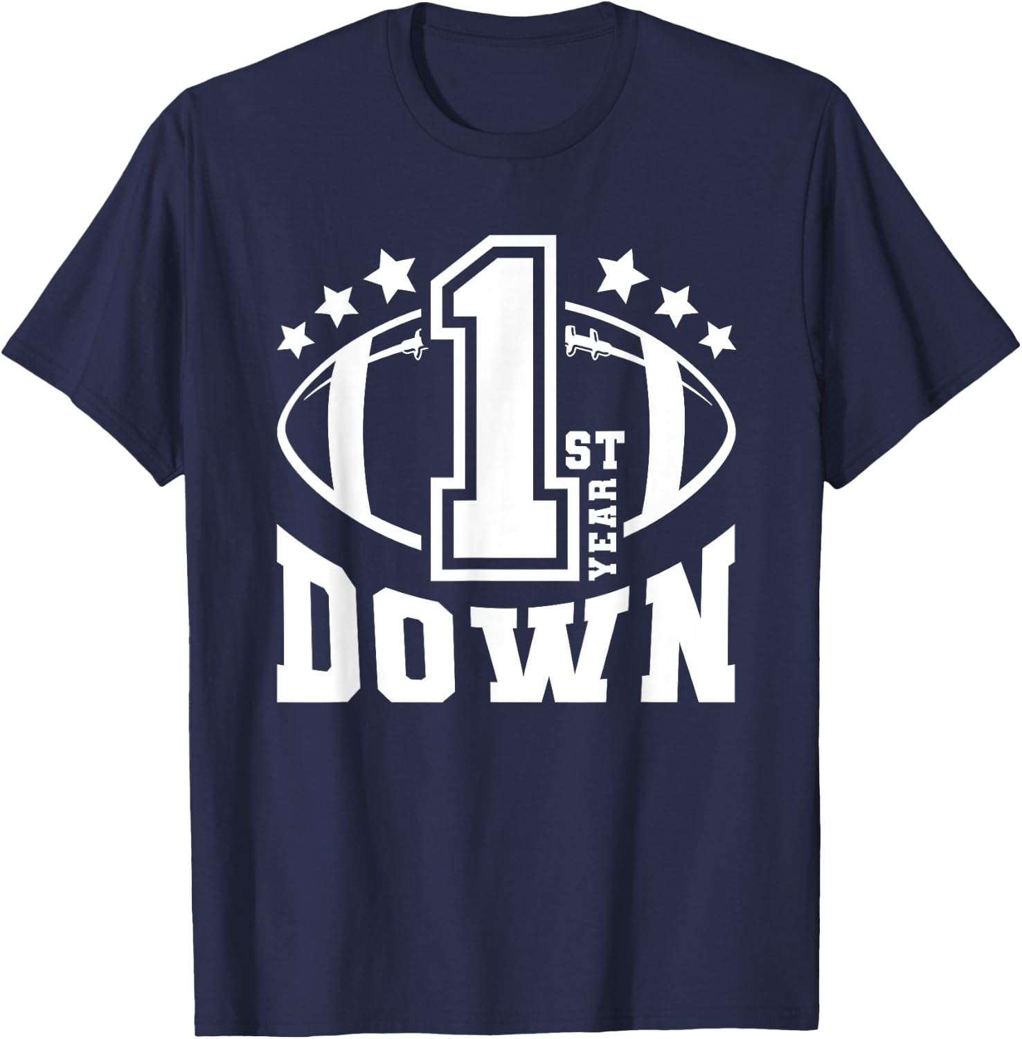 1st Down Football Birthday 1 Year Old Baby Boy Sports Theme T-Shirt - T-Shirt | Navy