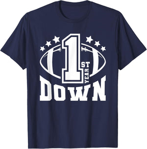 1st Down Football Birthday 1 Year Old Baby Boy Sports Theme T-Shirt - T-Shirt | Navy