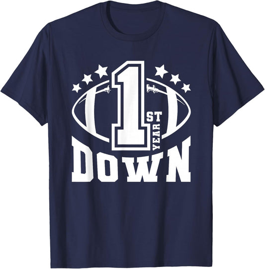 1st Down Football Birthday 1 Year Old Baby Boy Sports Theme T-Shirt - T-Shirt | Navy