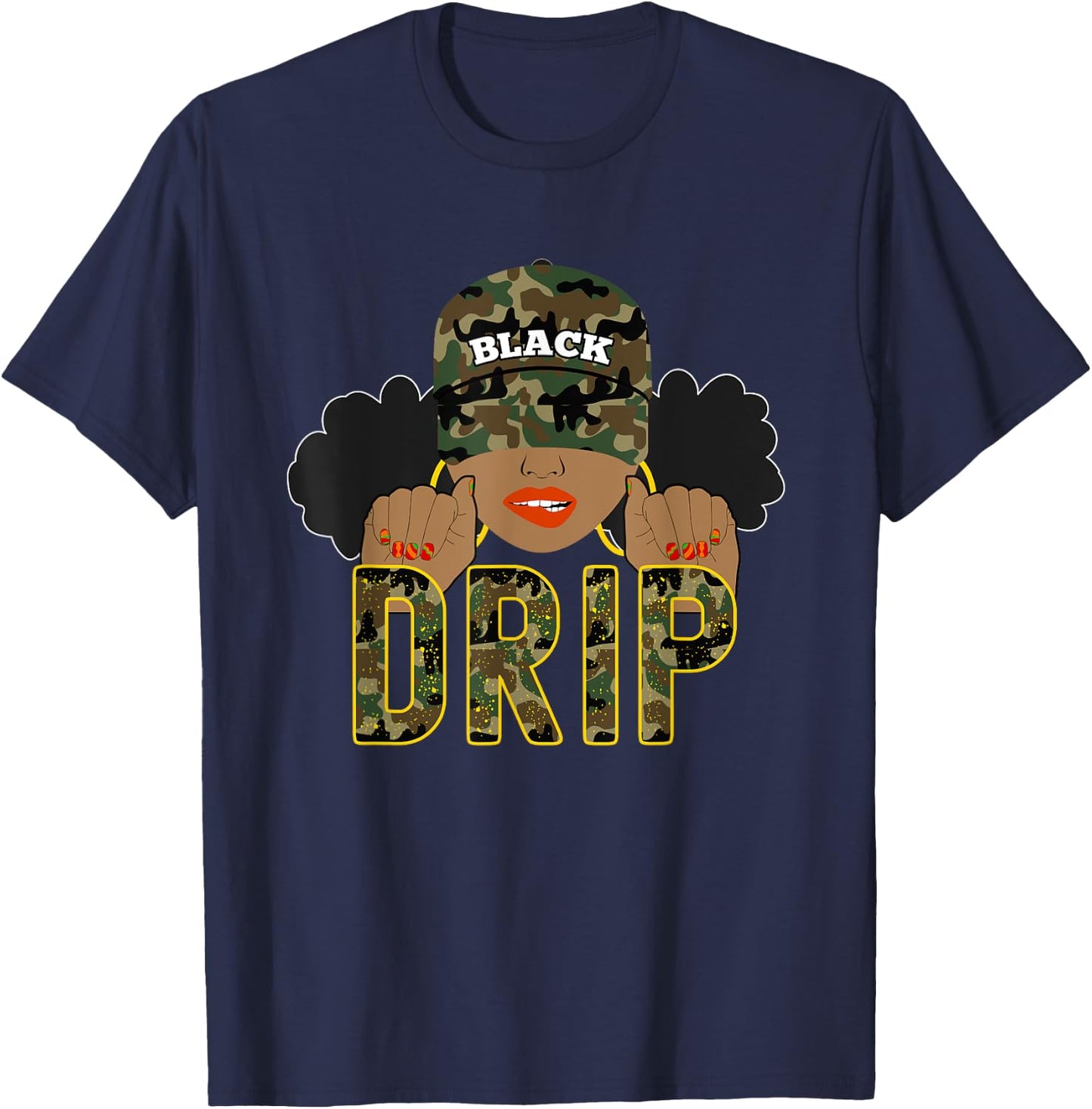 Drip Black Woman | Love to Shop Camo T-Shirt - T-Shirt | Navy