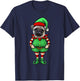 Funny Christmas Elf Pug Dog T-Shirt - T-Shirt | Navy