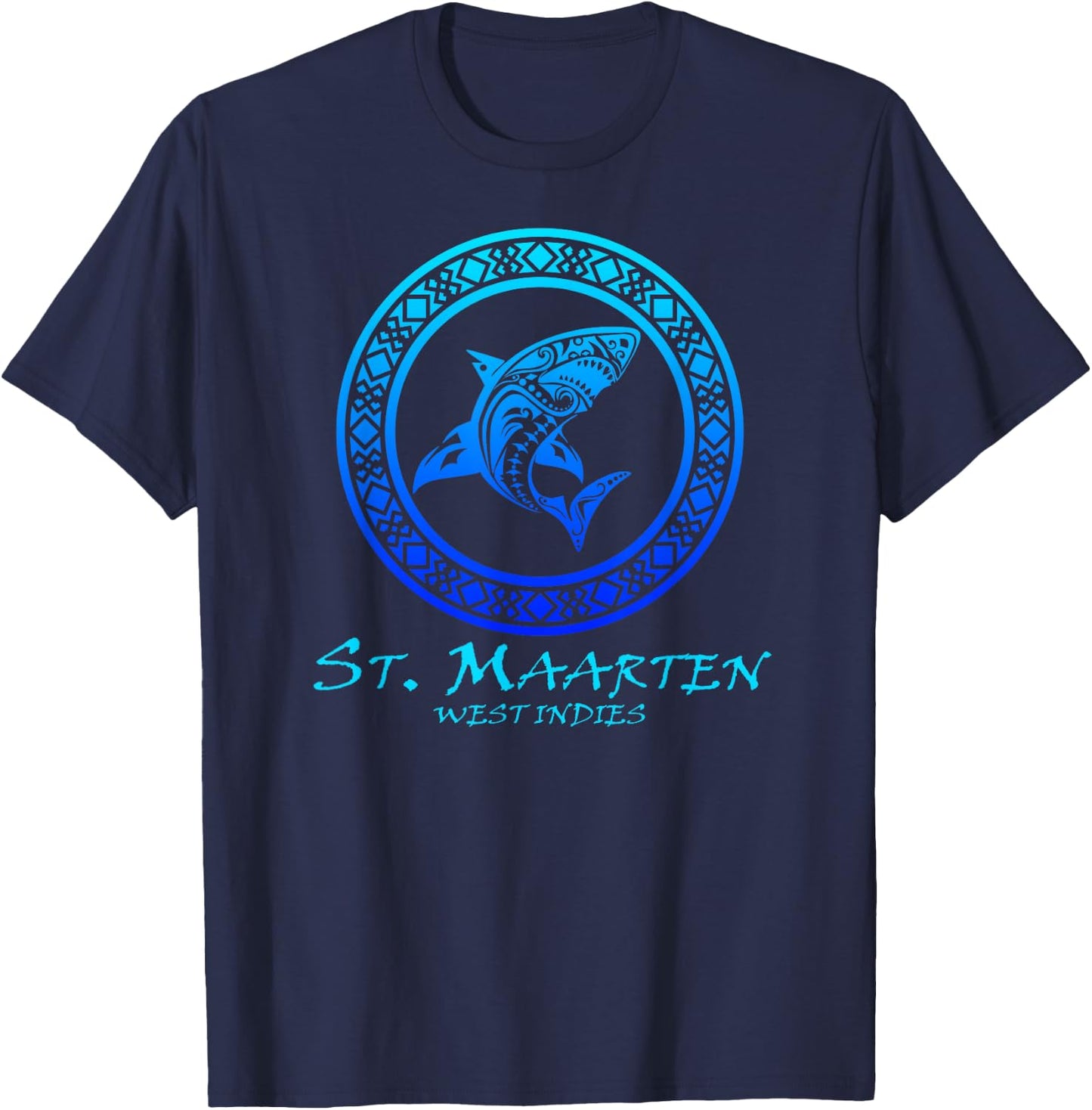 St. Maarten, West Indies Vintage Tribal Shark Vacation T-Shirt - T-Shirt | Navy