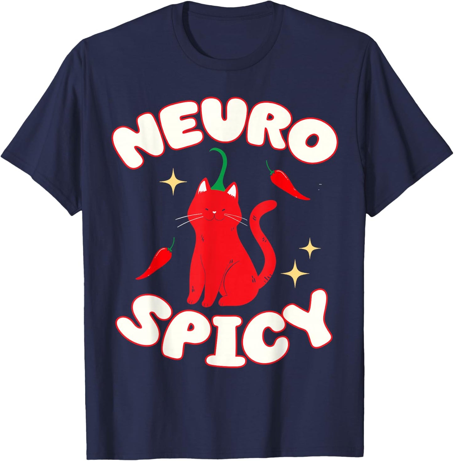 Neurospicy Funny Neurodivergent ADHD ASD Autism Cat Lover T-Shirt - T-Shirt | Navy