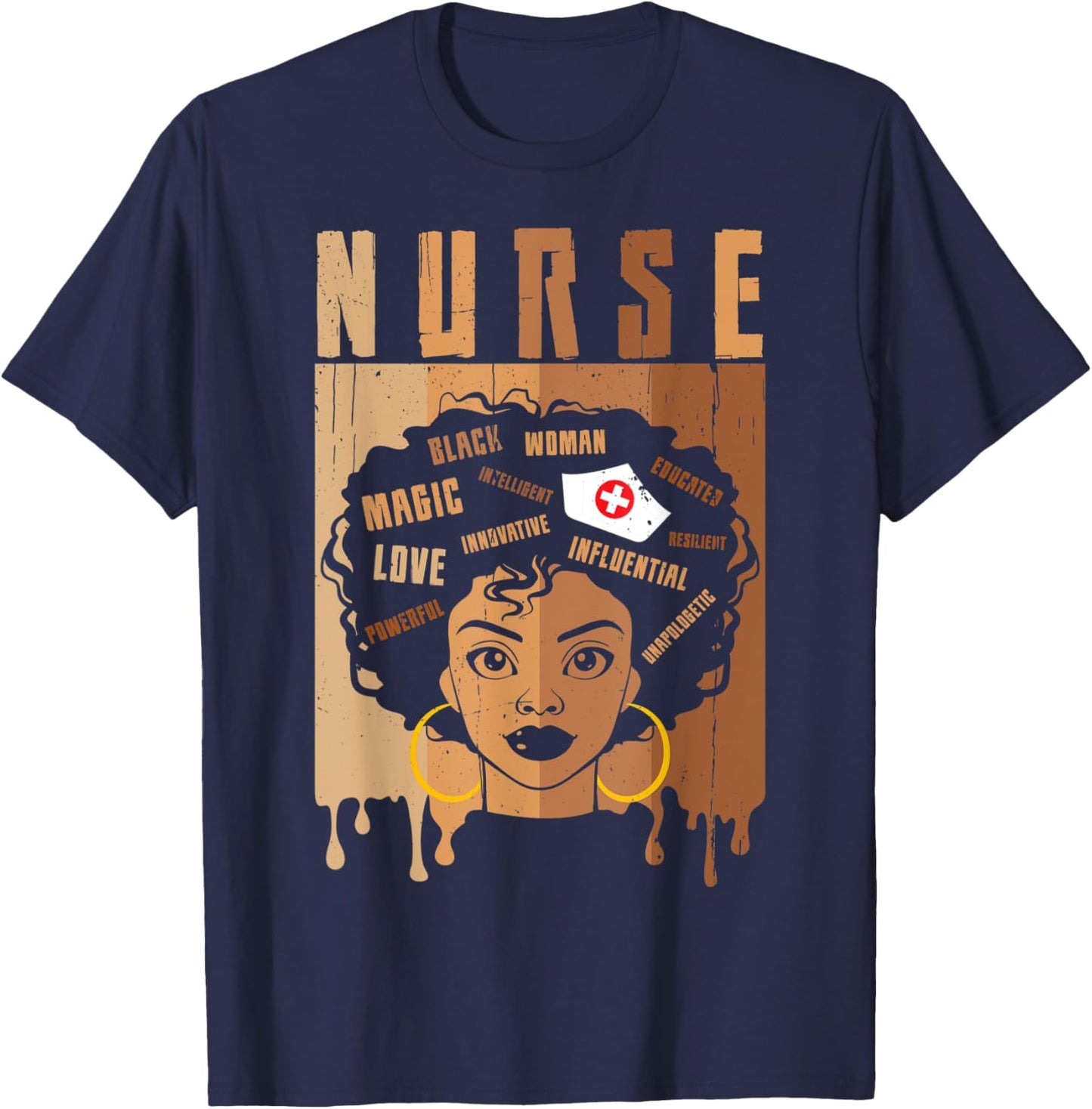 Nurse African American Melanin Black History Month Nurse T-Shirt - T-Shirt | Navy