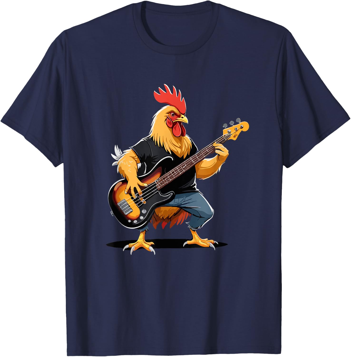 Chicken playing Bass Guitar, Chicken Guitarist T-Shirt - T-Shirt | Navy