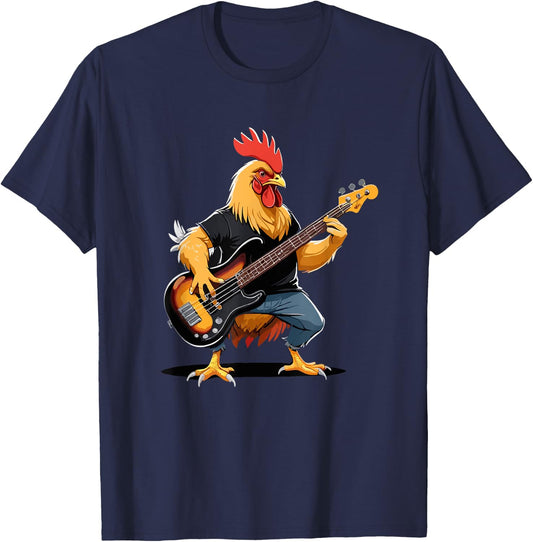 Chicken playing Bass Guitar, Chicken Guitarist T-Shirt - T-Shirt | Navy