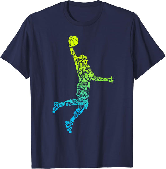 Basketball Players Dunking Kids Men Boys Basketball Player T-Shirt - T-Shirt | Navy