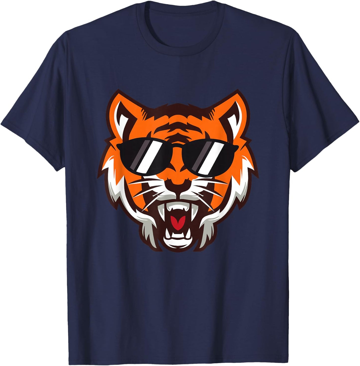 Cool Growling Mouth Open Bengal Tiger with Sunglasses T-Shirt - T-Shirt | Navy