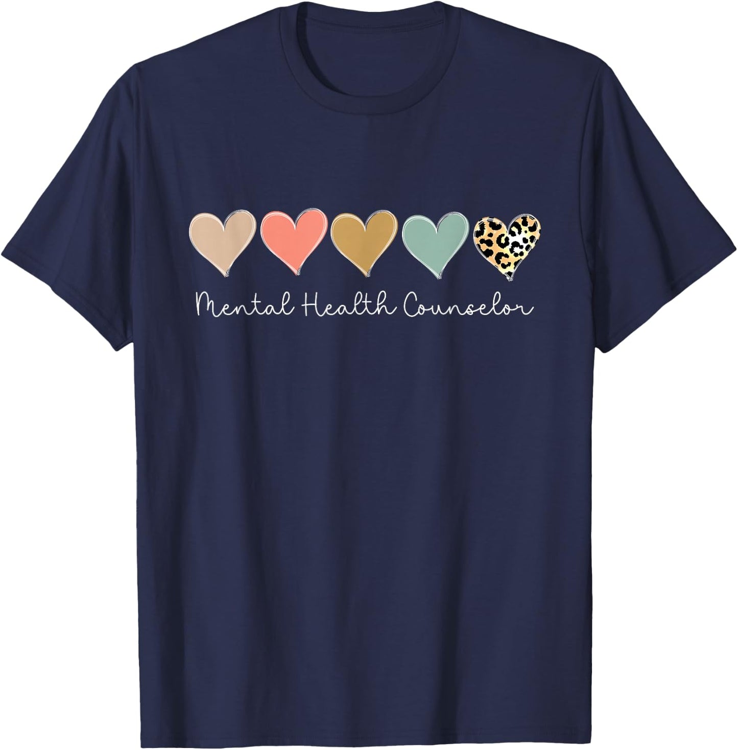Leopard Hearts Valentine's day for Mental Health Counselor T-Shirt - T-Shirt | Navy