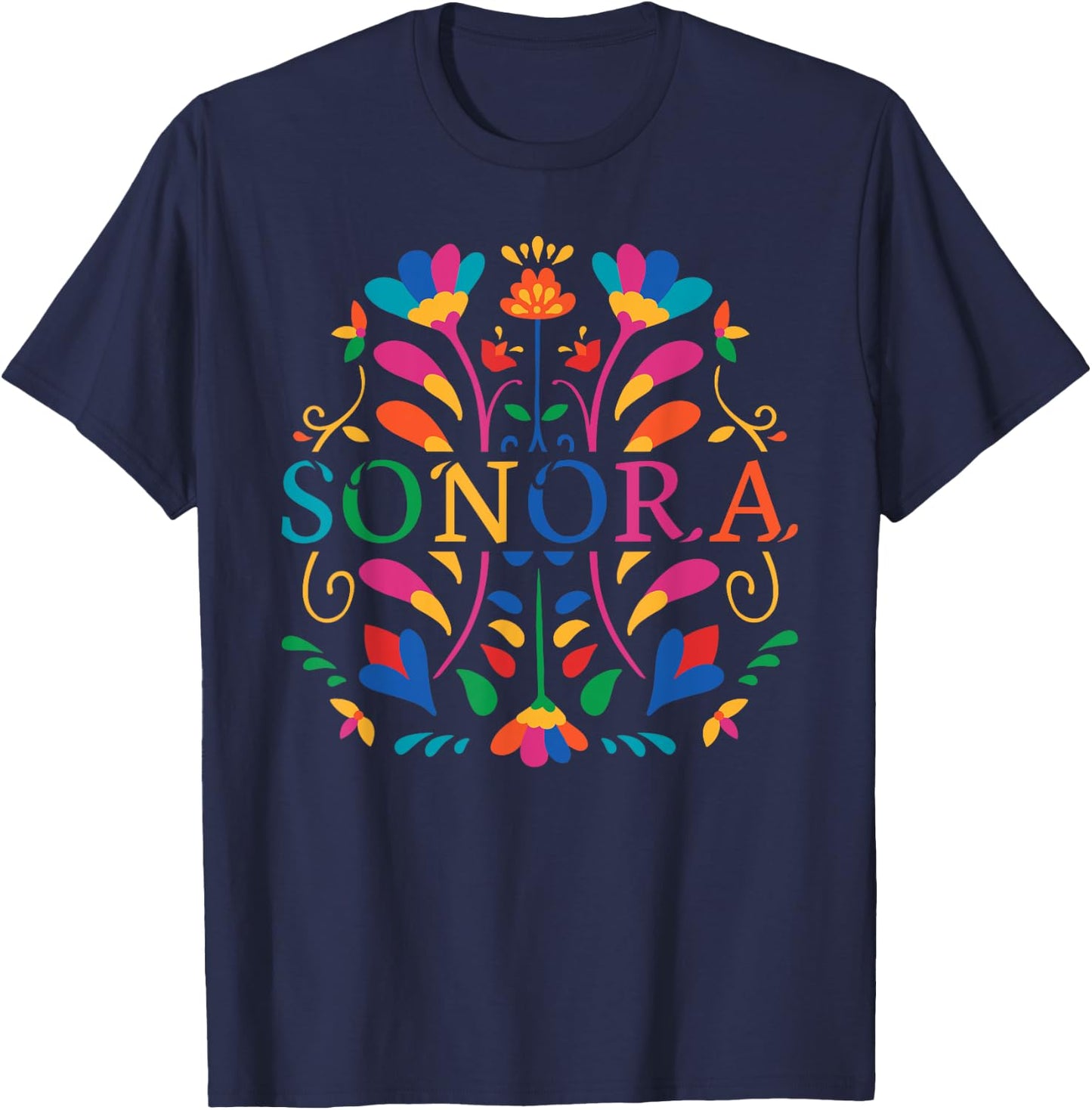 Sonora Shirt, Sonora Flower, Sonora Otomi Mexico T-Shirt - T-Shirt | Navy