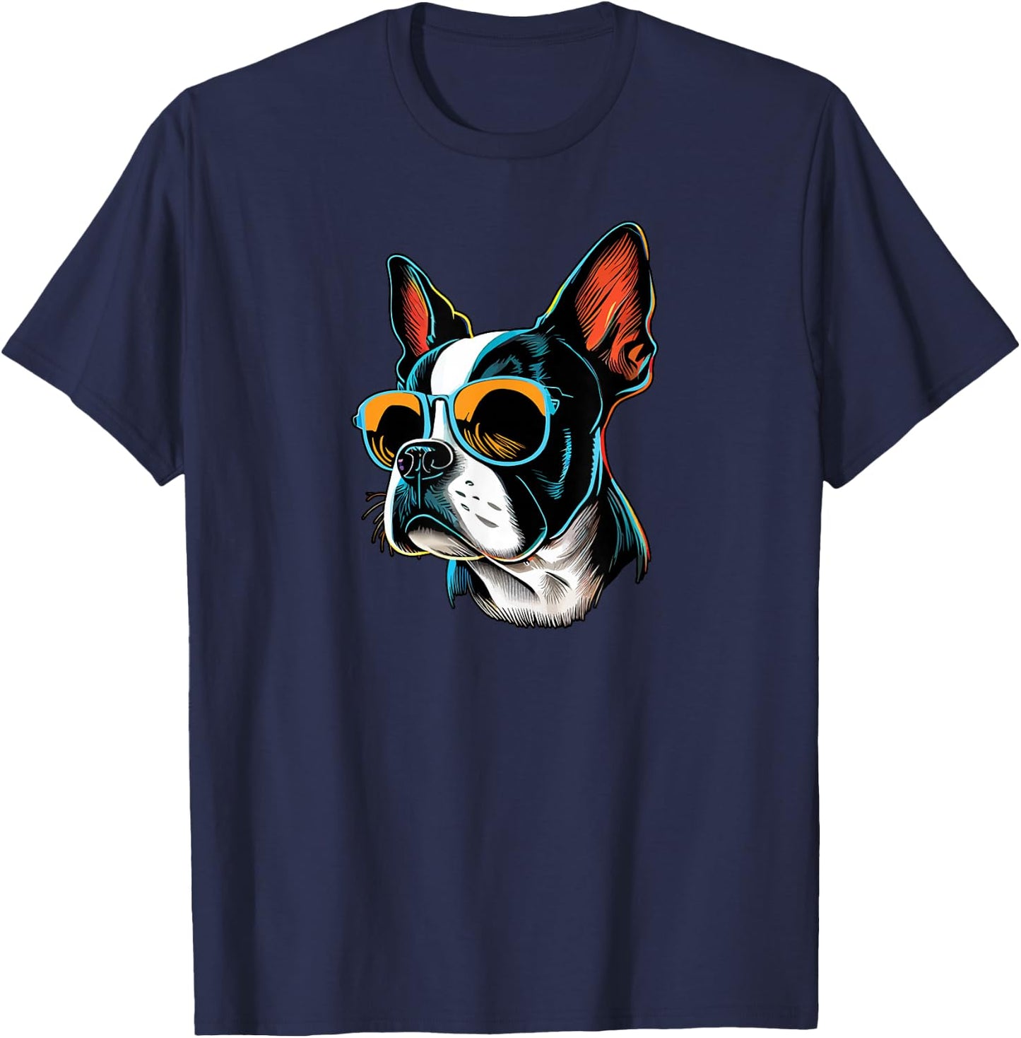 Dad Mom Cool Dog Sunglasses - Boston Terrier T-Shirt - T-Shirt | Navy